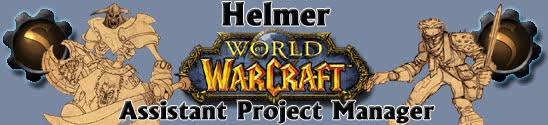World of Warcraft Stratics staff banner with Helmer credited as Assistant Project Manager.